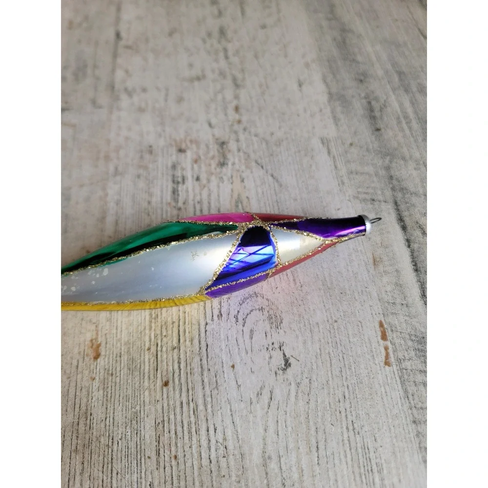 Vintage rainbow blocked glass ornament Xmas glitter unique home
